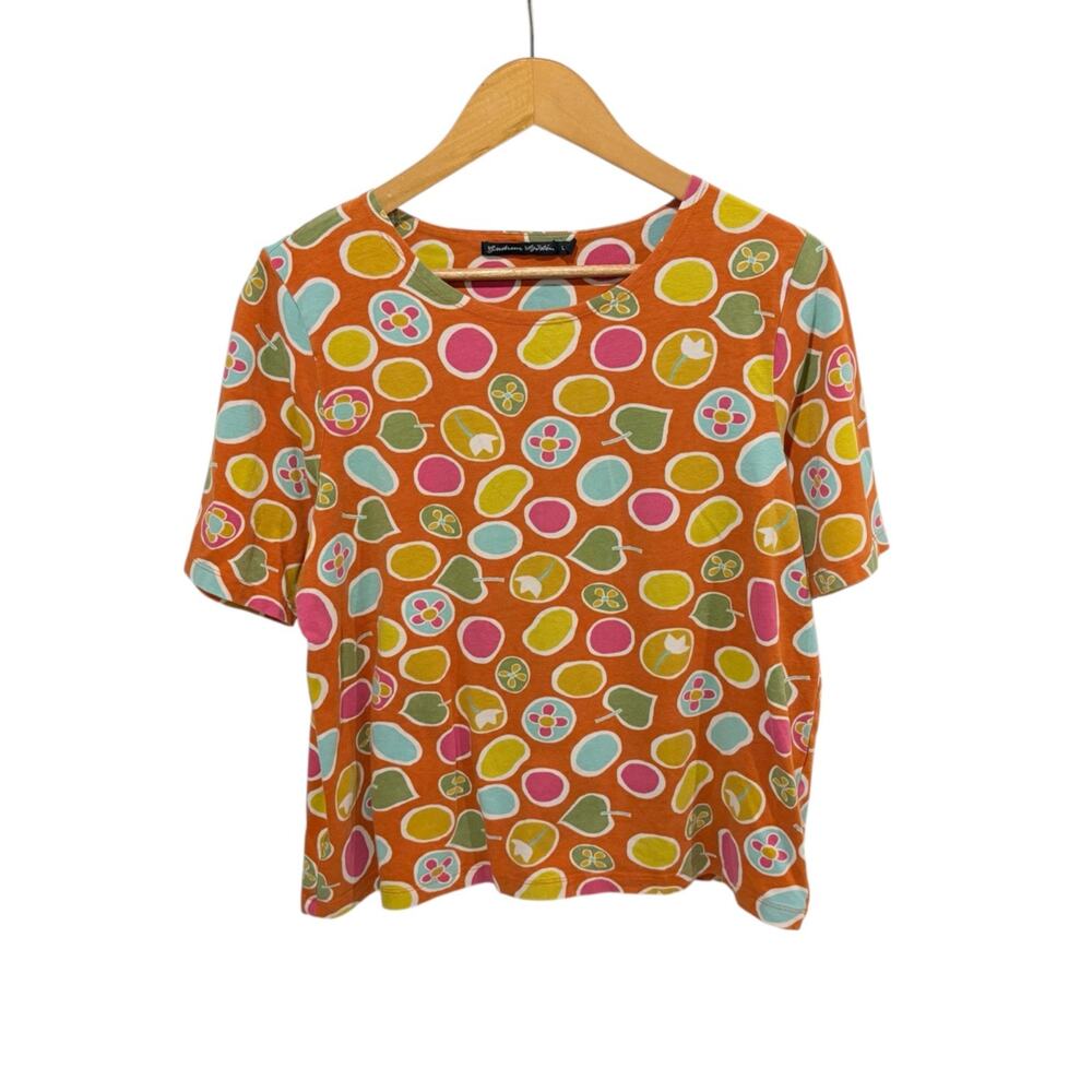 Gudrun Sjoden Colorful Geometric Leaf Top Organic Large Orange Short Sleeve
